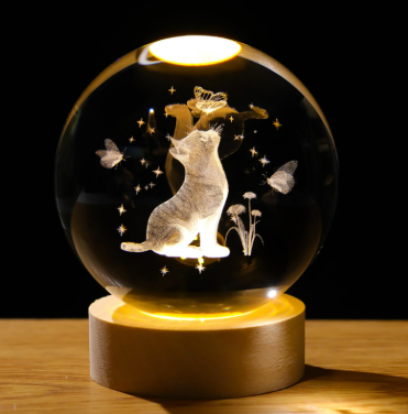 Miniatura 3 de Lampara Esfera de Cristal 3D Cat